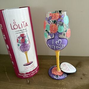 NEW Lolita - "I Heart Mom" Wine Glass - Hand Painted - NIB Gift Idea
